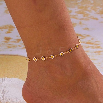 Flower Brass Enamel Link Anklets WG09DCF-03-1
