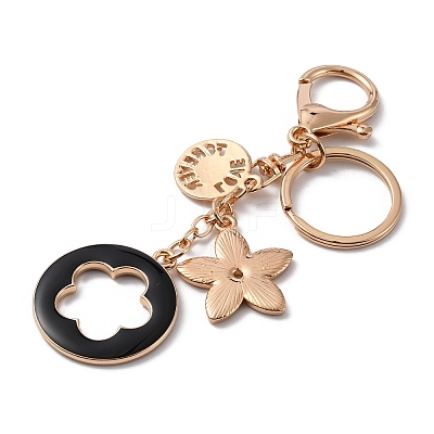 Rhinestone Enamel Flower Pendant Keychain with AlloyCharm KEYC-WH0004-82KCG-03-1