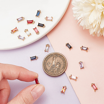 36Pcs 9 Colors Golden Brass Micro Pave Cubic Zirconia Charms KK-PH0010-99-1
