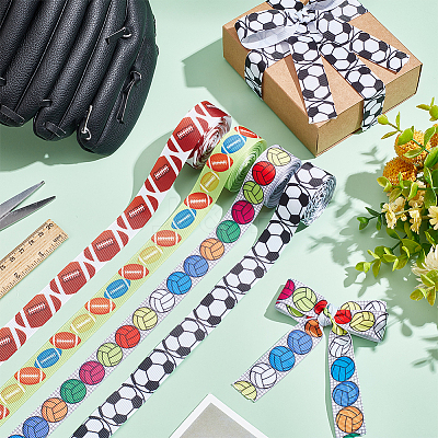 20M 4 Styles Polyester Sport Ball Print Grosgrain Ribbons OCOR-PH0003-97-1