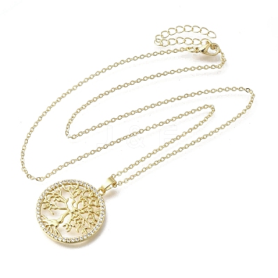 Brass Micro Pave Clear Cubic Zirconia Tree of Life Pendants LS-NJEW-H066-01D-G-1