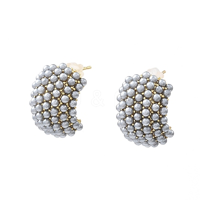 Gainsboro Plastic Pearl Beaded Stud Earrings EJEW-L270-012A-G-1-1