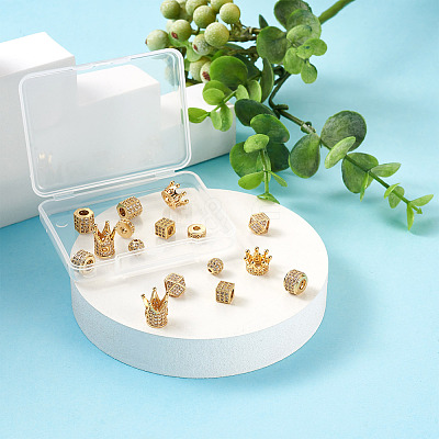 16Pcs 8 Style Rack Plating Brass Cubic Zirconia Beads ZIRC-MP0001-01-1