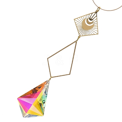 Moon Iron & Glass Hanging Suncatchers HJEW-F025-02G-1