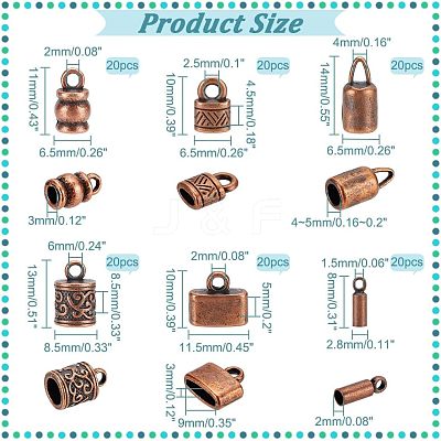 120Pcs 6 Styles Tibetan Style Alloy Cord End FIND-NB0004-49-1