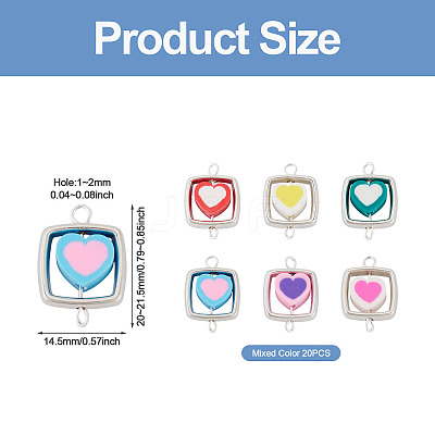 20Pcs Polymer Clay Heart & CCB Square Frame Links Connector Charms CLAY-TADJ0001-09-1