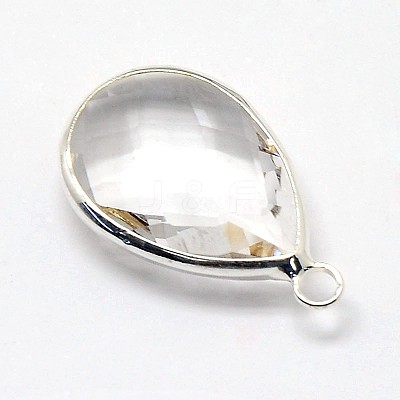 Silver Color Plated Brass Glass Teardrop Pendants GLAA-J017A-S-1