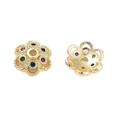 Flower Brass Cubic Zirconia Bead Caps KK-S379-16G-A-1
