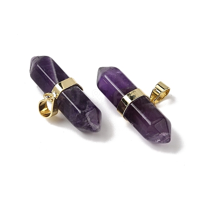 Natural Amethyst Double Terminal Pointed Pendants G-NH0001-15G-10-1