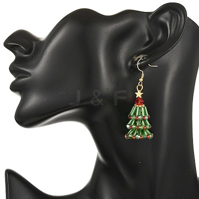 Christmas Brass with Glass Seed Beads Dangle Earrings EJEW-MZ00823-1