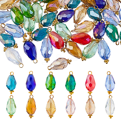120Pcs 12 Colors Electroplate Glass Pendants PALLOY-FH00172-1