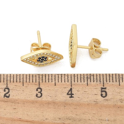 Brass Micro Pave Clear Cubic Zirconia Stud Earrings EJEW-M076-01G-02-1