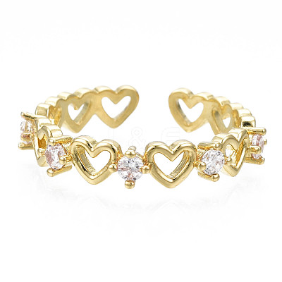 Exquisite Cubic Zirconia Heart Cuff Ring RJEW-N035-057-NF-1