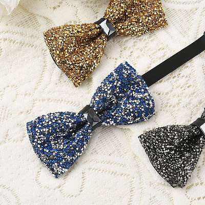 1Pc Polyester with Rhinestone Bow Ties for Bridegroom AJEW-SP0003-32D-1