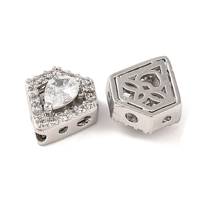 Brass Micro Pave Clear Cubic Zirconia Beads KK-S389-28P-1