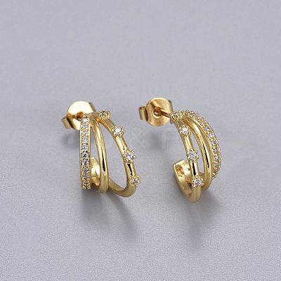 Brass Micro Pave Cubic Zirconia Stud Earrings EJEW-K083-12G-B-1