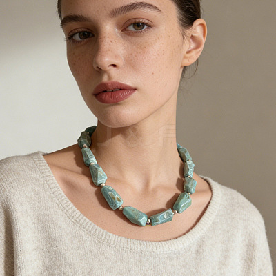 Resin Nuggets Beaded Necklaces with Alloy End Chains for Women WG10149-01-1