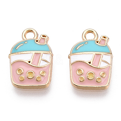 Light Gold Plated Alloy Enamel Pendants X-ENAM-T009-75C-RS-1