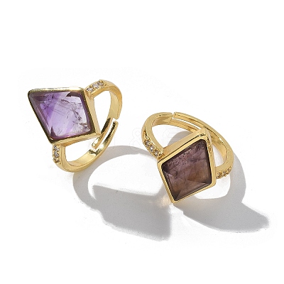 Rhombus Natural Amethyst Finger Rings RJEW-B113-01G-08-1
