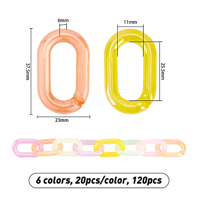 120 Pcs 6 Colors Transparent Acrylic Linking Rings TACR-OC0001-05-1