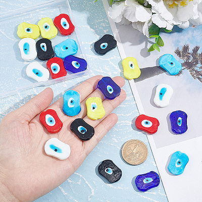 24Pcs 6 Colors Handmade Evil Eye Lampwork Beads LAMP-NB0001-77-1