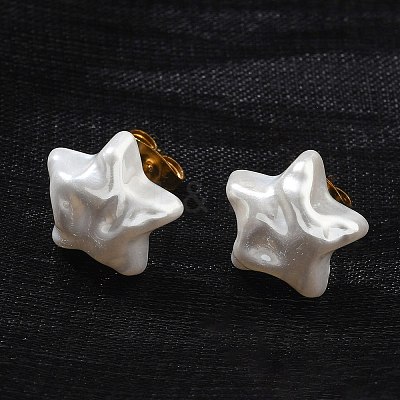 304 Stainless Steel Plastic Imitation Pearl Stud Earrings EJEW-R030-01G-03-1