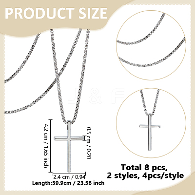 8Pcs 2 Colors Alloy Cross Pendant 667 Stainless Steel Box Chain Necklaces NJEW-GO0001-23-1