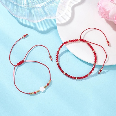 2Pcs Adjustable Glass Seed Beads & Glass Beads Braided Bead Bracelets Set BJEW-MZ00287-01-1