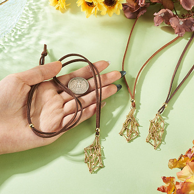 3Pcs Faux Suede Macrame Pouch  Pendant Necklaces NJEW-TAC0051-03-1