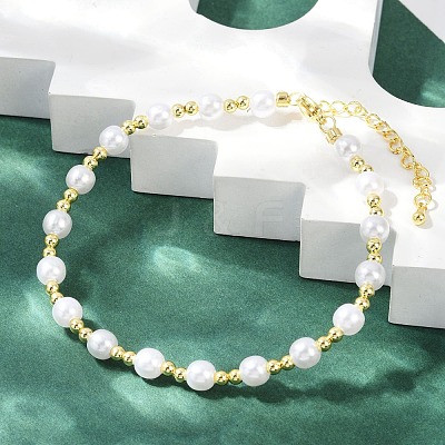 ABS Imitation Pearl Round Beads Bracelets for Women BJEW-M104-01G-1
