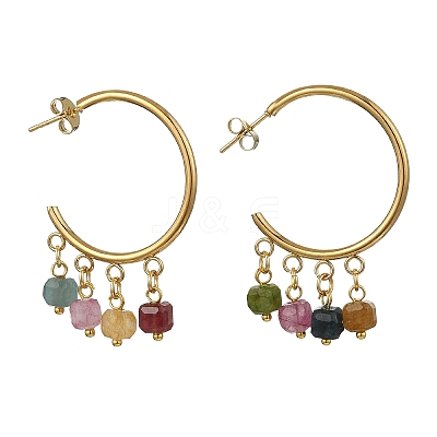 Natural Multicolor Tourmaline  Stud Tassel Earring EJEW-JE07221-1