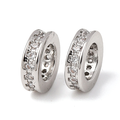 Brass Micro Pave Clear Cubic Zirconia European Beads KK-A279-17P-1