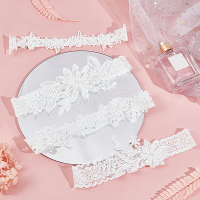 4 Style 4 pcs Polyester Lace Elastic Bridal Garters AJEW-GA0004-01-1