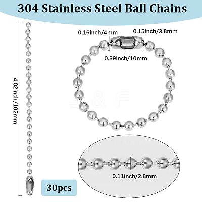 30Pcs 304 Stainless Steel Ball Chains STAS-BBC0006-70-1