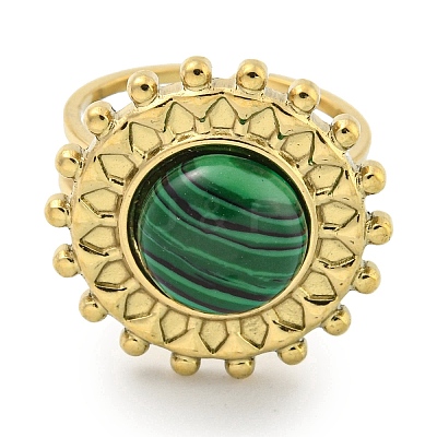 Ion Plating(IP) 304 Stainless Steel Synthetic Malachite Cuff Rings G-Z056-08G-03-1