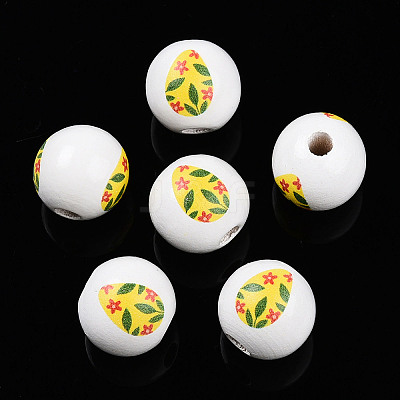 Easter Theme Printed Wood Beads WOOD-T032-22O-1