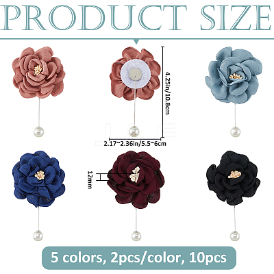 10Pcs 5 Colors Flower Polyester Brooches JEWB-FH0002-46-1