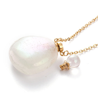 Electroplated Natural Quartz Crystal Openable Perfume Bottle Pendant Necklaces NJEW-H216-10A-G-1