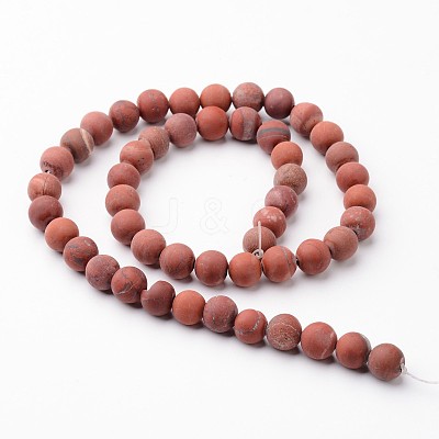 Frosted Round Natural Red Jasper Bead Strands G-J346-22-8mm-1