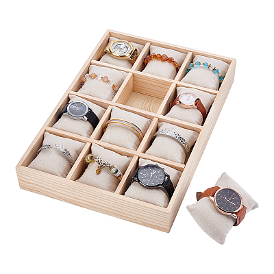 12 Grids Wooden Bracelet Organizer Display Trays BDIS-WH0006-010-1