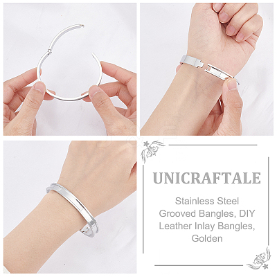1Pc Stainless Steel Grooved Bangles STAS-UN0042-50A-P-1
