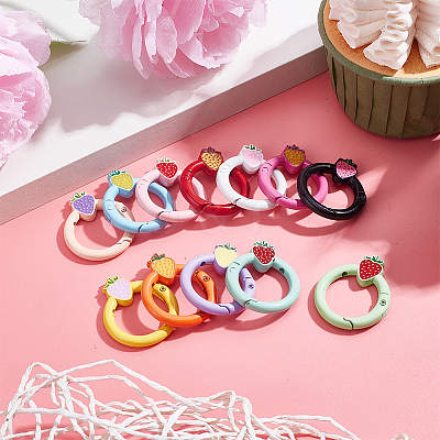 12Pcs 12 Colors Spray Painted Alloy Spring Gate Rings FIND-WR0010-44-1