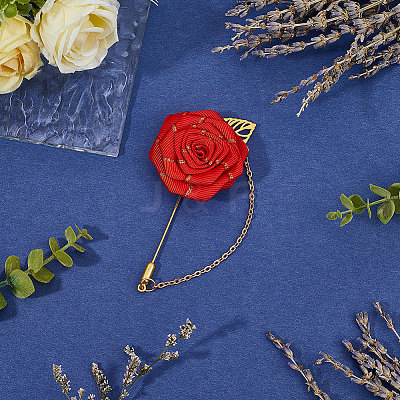 Flower Polyester Ribbon Brooches JEWB-WH20006-02A-1