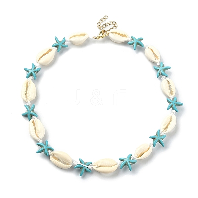 Natural Shell & Synthetic Turquoise Starfish Beaded Necklace with 304 Stainless Steel Clasps X-NJEW-TA00107-01-1