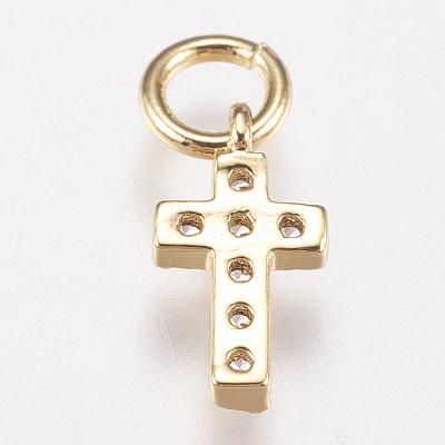 Brass Micro Pave Cubic Zirconia Tiny Cross Charms ZIRC-E147-62-1