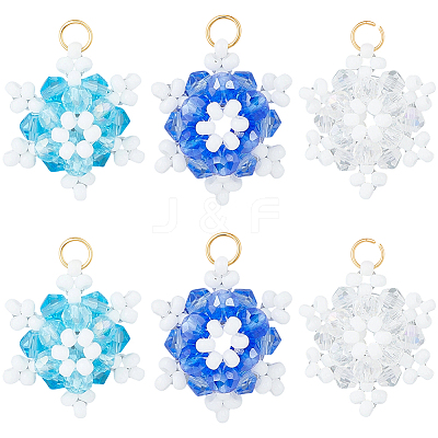 12Pcs 3 Colors Glass Seed Beaded Snowflake Pendants FIND-BBC0004-84-1