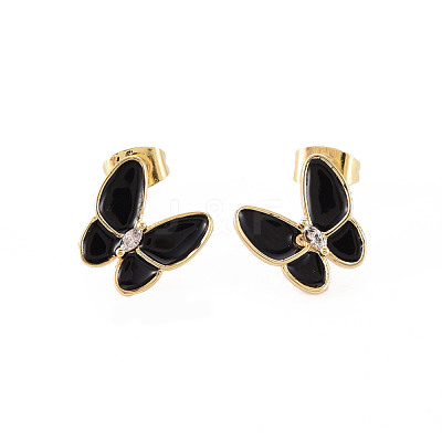 Brass Micro Pave Clear Cubic Zirconia Stud Earrings EJEW-S210-015C-NR-1