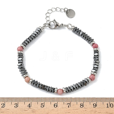 Natural Rodonite & Non-magnetic Synthetic Hematite Beaded Bracelets for Women BJEW-Z148-03P-03-1