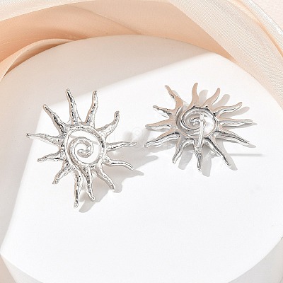 Sun Brass Stud Earrings for Women EJEW-A167-08P-1