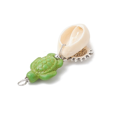 15Pcs 15 Styles Natural Cowrie Shell & Dyed Synthetic Turquoise Turtle Copper Wire Wrapped Pendants PALLOY-JF04034-1